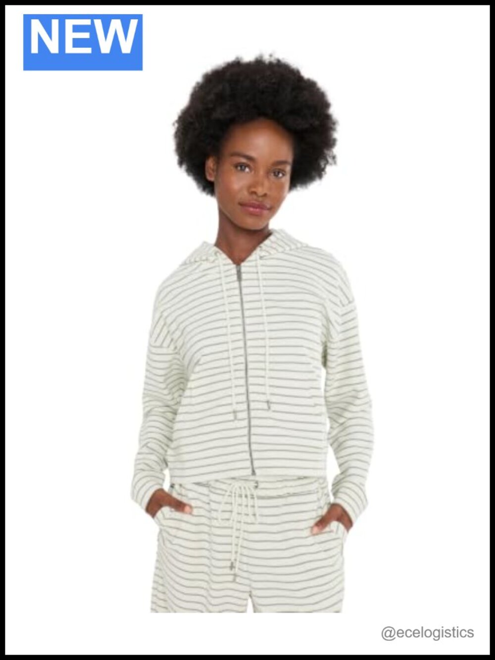 Women's Striped Cotton Blend Cropped Zip-Up Casual Jacket